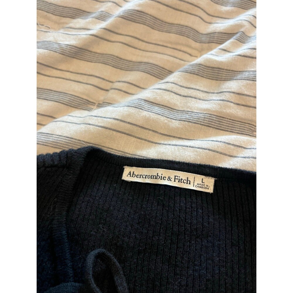 Abercrombie & Fitch Short Sleeve Tie-Front Black Cardigan Women’s Size Large - Picture 10 of 12
